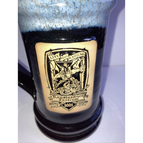 Renaissance Festival Beer Tankard 2001 Limited Edition Banner Oak Pottery Blue - Picture 2 of 6